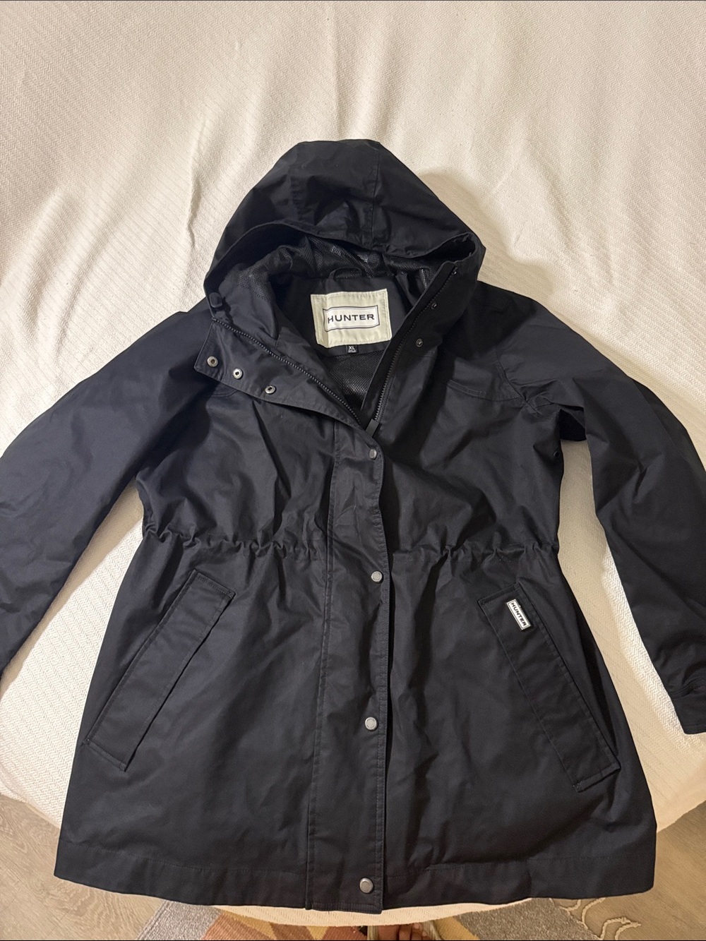 Hunter Black Hooded Trench Coat with Adjustable Waist